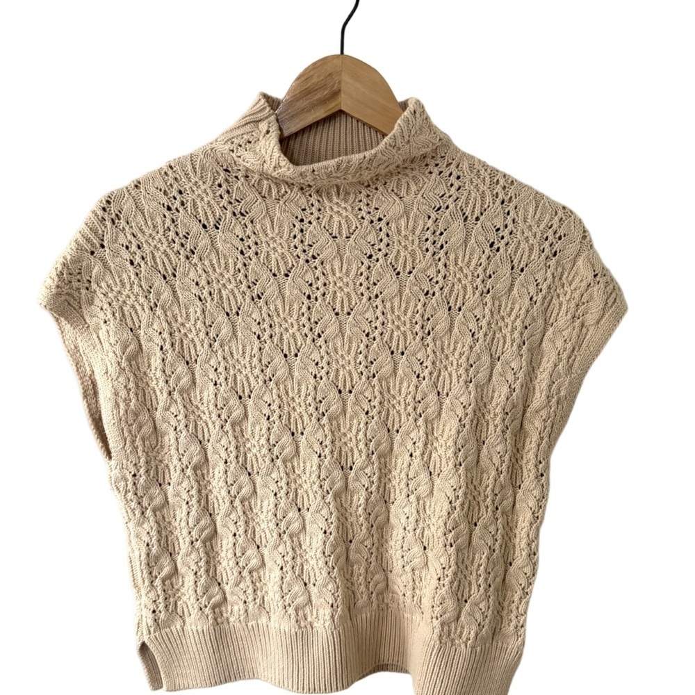 Free People Macadamia Cable Knit Mock Neck Sweater Top NWT XS
